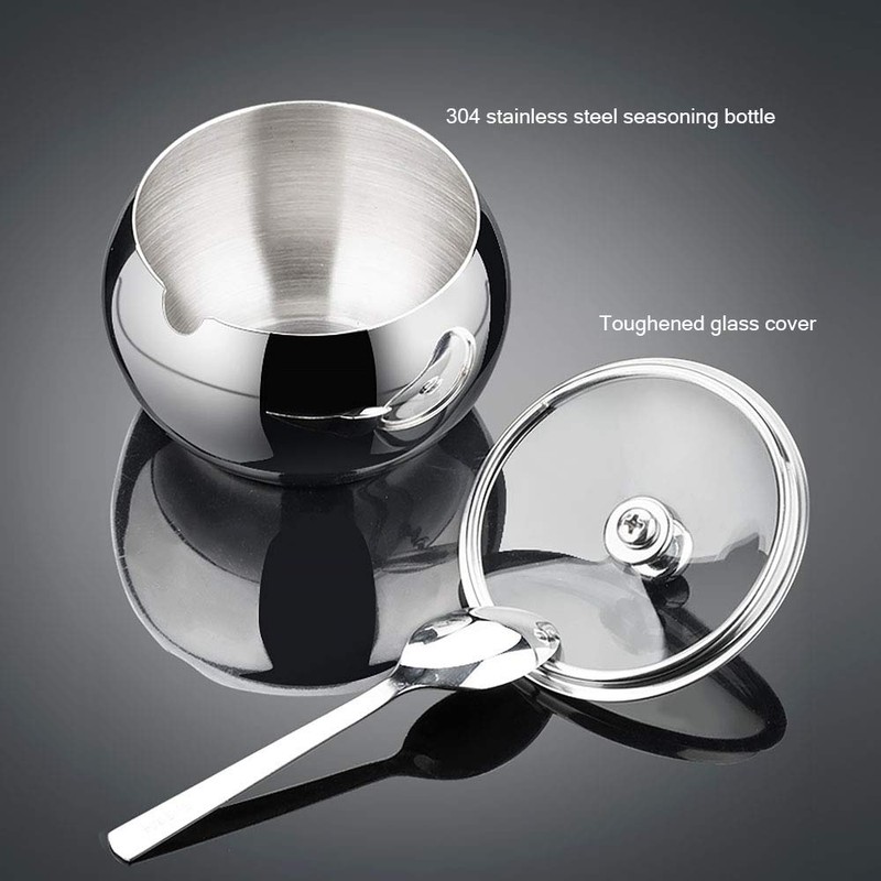 KEMIYIXIAN Stainless Steel Sugar Bowl with Lid and Spoon, Polished