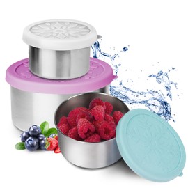 ZenMind Products Stainless Steel Snack Containers, Fruit Containers For Lunch, Small Lunch Containers with Lid, Stainless Steel Containers With Lids Set of 3, Condiment Containers With Lids