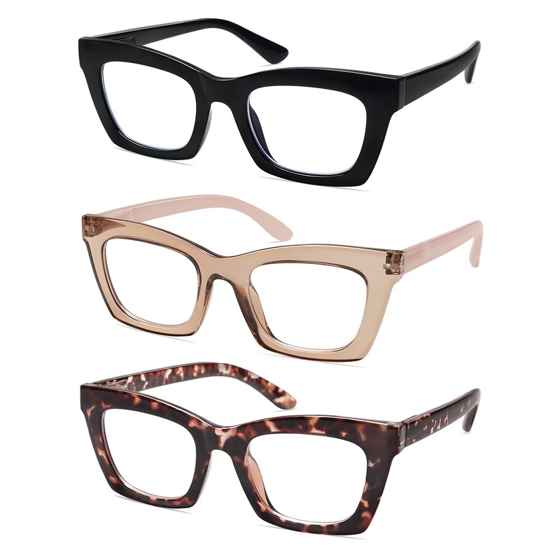 AMOMOMA 3 Pack Trendy Oversized Blue Light Stylish Readers for