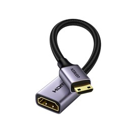 UGREEN Mini HDMI Converter Male to Female HDMI Mini HDMI Converter Cable (Mini HDMI Type C Male to Type A Female) HDMI 2.0 4K@60Hz High Speed Mini HDMI Converter Adapter Grey 25cm