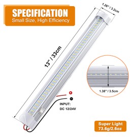 CZC AUTO 12V/24V Led Light Strip LED Interior Light with ON/Off Switch 108 LEDs Strip Light Bar for Van Lorry RV Motorhome Truck Trailer Cabinet Camping, 4 Pack