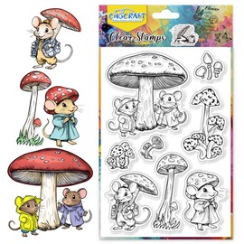 CHGCRAFT Mouse Clear Stamps Mushroom Umbrella Transparent Silicone Stamps for Card Making Silicone Clear Stamp Seals for Cards Stamps Making DIY Scrapbooking Photo Journal Album