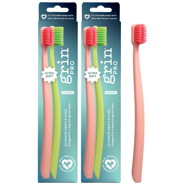 Grin Pro Ultimate Gentle Care Toothbrush, Ultra Soft, 2 Count