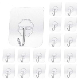 YIKUER Transparent Adhesive Hooks 30 lb(Max), Waterproof and Oilproof Reusable Seamless Hooks, Heavy Duty Wall Hook for Kitchen Bathroom Office (50)