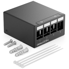 deleyCON 4 Port Patch Panel Housing 1 HE for 14.9 mm x 17 mm Keystone Module with e.g. RJ45 Coaxial Connector BNC F-Connector Antenna Connector RJ-11 RCA Jack USB Toslink PS2 HDMI - Black