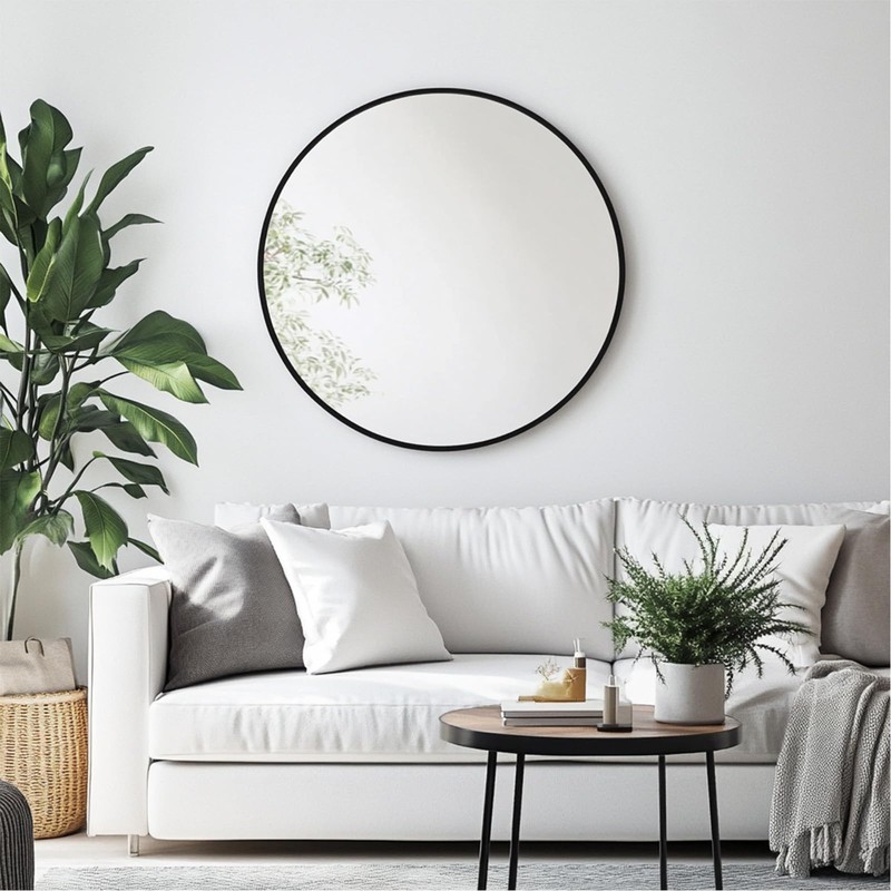 Oruii Round Mirror, Black Round Mirror 24 inch, Circle Wall