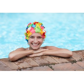 Swimmershop Swimming Cap for Women Vintage Flowers Swim Cap Shower Cap for Women and Girls - Swimming Cap Floral Retro Style Comfortable and Fun