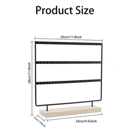 DONHUA Earring Organizer Jewelry Display Stand, 3 Tier Earring Holder with Removable Solid Wood Base, 69 Holes Display Stand for Women Girls Gifts. (Black)