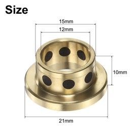 QUARKZMAN Pack of 3 flange sleeve bearings, 12 mm bore x 15 mm outer diameter x 10 mm height, wrapped oil-free flange bushings, brass graphite, oil-free lubricating cast brass bearing