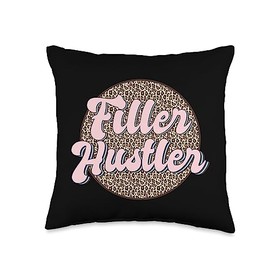 Filler Hustler Med Spa Pun & Dermal Filler Saying Hustler Leopard Lip Filler Nurse Injector Throw Pillow, 16x16, Multicolor