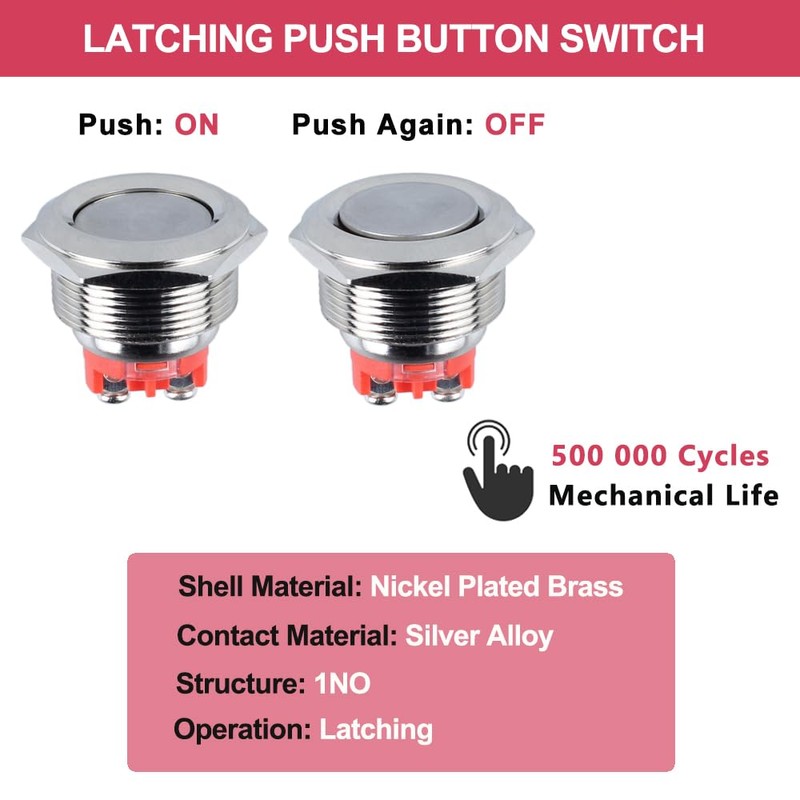 DMWD 22mm Heavy Duty Latching Metal Push Button Switch Waterproof
