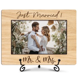 ukebobo Mr and Mrs Picture Frame, Just Married Picture Frame, Mr and Mrs Gifts, Wedding Gifts, Bridal Shower Gifts for Bride, Newlywed Anniversary Engagement Gifts for Couples, 8 x 6 Inches-362