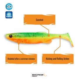 Savage Gear 3D Fat T-Tail Minnow Freshwater Swimbait Fishing Lure with Built-in Rattler, Firecracker, 3.5in, for Bass, Walleye, Trout and Perch