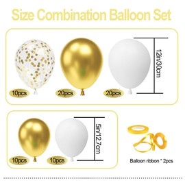 Pack of 70 Balloons Gold White Balloons Gold Metallic White Golden Metallic Balloons Latex Balloons White Gold Confetti for Birthday Wedding Baby Shower Balloons Garland Decoration