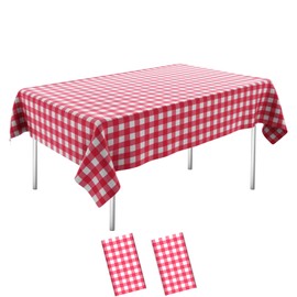 OLIVBIN 2 Pack Red Gingham Picnic Tablecloths - 54 * 108 Inch Red and White Checkered Rectangular Plastic Tablecloths for Parties