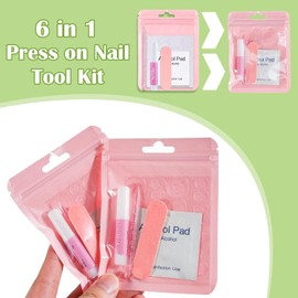 Kit De Manicura Desechable Con Lima, Pegamento, Almohadillas De Preparación, Pestañas Adhesivas, Palito De Madera Y Bolsa (20 Unidades, Rosa)