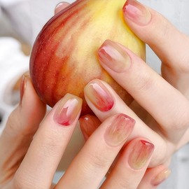 Rchovsam Short Press on Nails Square Fake Nails Apple Gradient Designs Nails Press Ons Acrylic Full Cover Gel False Nails Gift for Women 24pcs