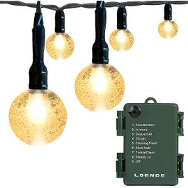 LOENDE Battery Operated Globe String Lights, Crystal Globe String Lights 16ft 30 LED 8 Modes Waterproof String Lights with Timer for Backyard Garden Balcony Pergola Wedding Party Decor(Warm White)