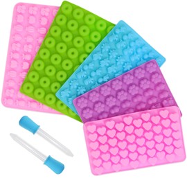 Eolilim 5PCS Mini Gummy Silicone Molds with 2 Droppers, Gummies Molds Silicone, Candy Molds Silicone Easy to Clean, Gummy Molds for Edibles