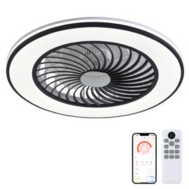 Briwind Low Profile Ceiling Fans with Lights, 24" Caged Modern Flush Mount Ceiling Fan with LED Light, Housing Finish Black