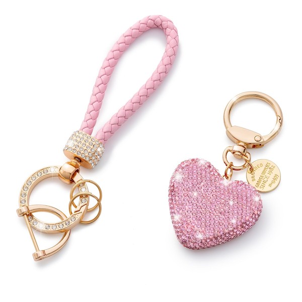 CHUQING Heart Key Ring Car Key Ring With Sparkly Rhinestones