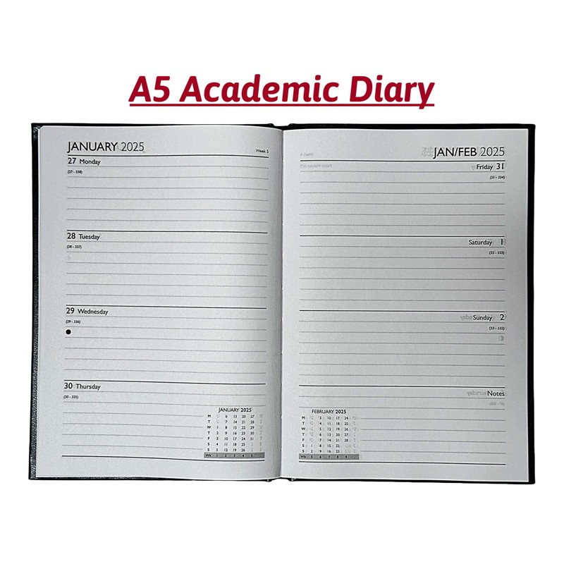 A5 Academic Diary 2024-2025 Week to View Hardback Case Bound