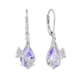EJARY Women Butterfly Earrings 925 Sterling Silver June Birthstone Alexandrite Dangle Drop Earring Jewelry for Mother Day Christmas Valentine Day