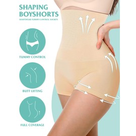 ZENUTA Shapewear Tummy Control Shorts, High Waisted Boy Shorts Underwear For Women Compression Underwear Womens Body Shaper (High Waist-Nude, S)