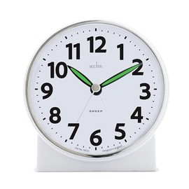 Acctim Micah Alarm Clock, Analogue Display, Non-Ticking, Blue LED Backlight, White (Pearl White)