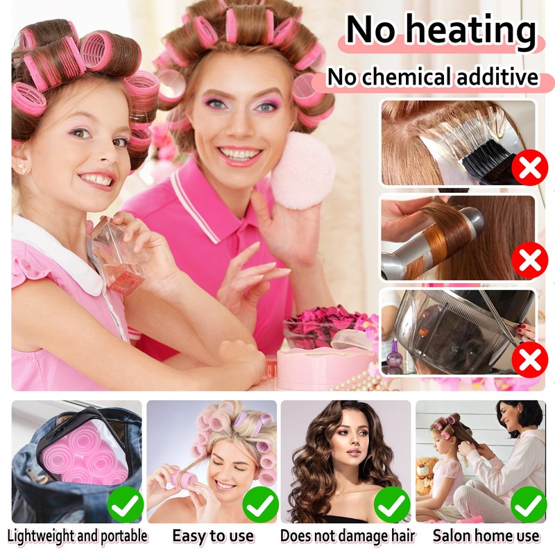 4 Sizes Self-Grip Hair Rollers Set with Clips - 4