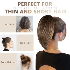 ZQIAN BEAUTY Extensión de Coleta Corta de 25 Cm - Extensiones de Cabello Liso Y Suave, Extensión de Coleta con Pinza, Piezas de Cabello Sintético Cort