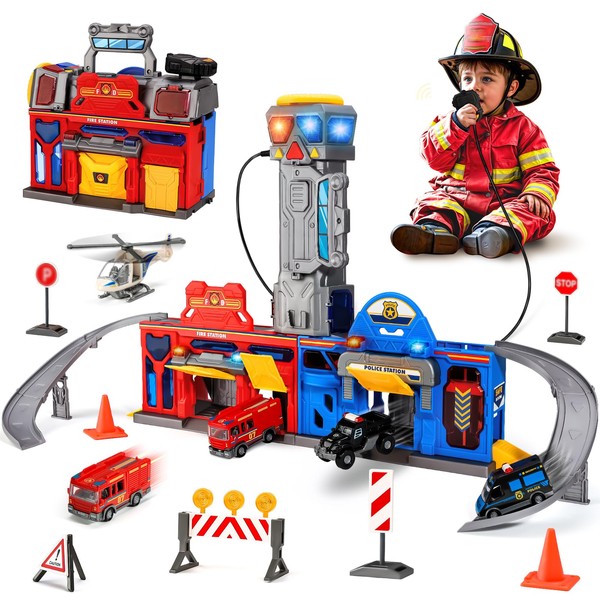 Police & Fire Station Transform Track Sets for Boys 3