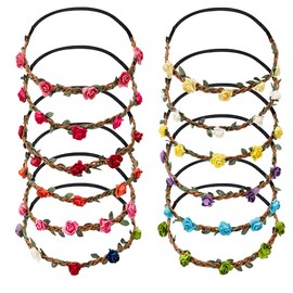 SSyang Flower Wreath Flower Crown Headband, Pack of 12 Flower Crown Headband, Flower Crown, Hair Wreath Hair Band, Flower Crown Bride, Women Girls for Festival Party Wedding Beach