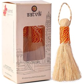 SATVIK 5-Inch Size Eco-Friendly Handcrafted Banana Broom/Jhadu for Puja | Banana Stem Leaf Fibre Broom | Cleaning Pooja Room | Hindu Ritual Items | Mandir Dusting Tool