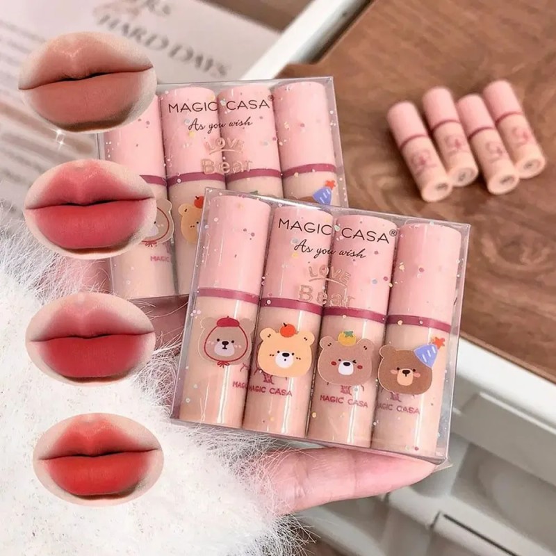 Set De Esmaltes De Labios Mini Bear, 4 Unidades, Pintalabios