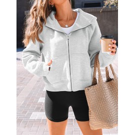 AUTOMET Womens Zip Up Hoodies Fleece Jackets Oversized Sweatshirts Fall Fashion Outfits 2025 Sweaters Winter Clothes Grey S