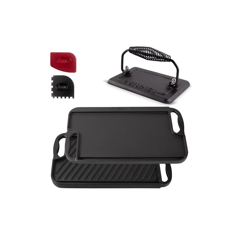 Cuisinel Cast Iron Griddle/Grill + Burger Press + Pan Scrapers