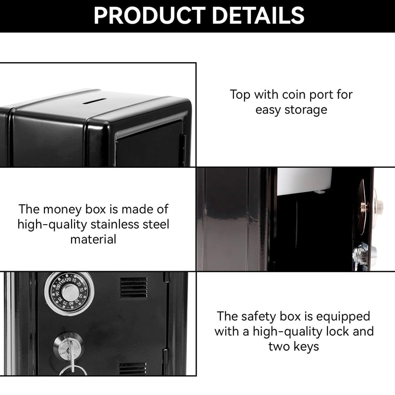 Safe Box Piggy Bank with Lock and Key, 7" H