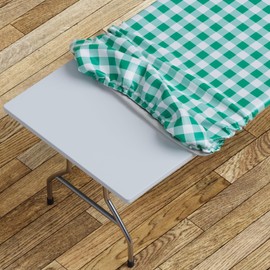 Sorfey Tablecloth -Fitted with Elastic, Vinyl with Flannel Back, Fits for Table 60"x 30" Rectangle,Water Proof, Easy to Clean, Checked Green Design