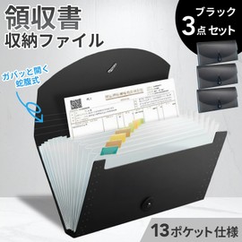 GLOFIN 領収書ファイル レシートホルダー ドキュメントファイル 保管 伝票 収納 整理 書類 ケース （ブラック3個セット）