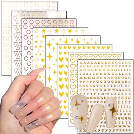 Gold Nail Stickers, Self-Adhesive 3D Designs - Love Heart, Stars, Circle, Triangle, Square Decals, Glitter Nail Art Decoration