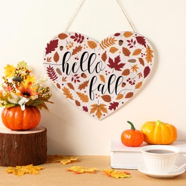 BBTO Fall Pumpkin Welcome Sign Hello Fall Wood Hanging Decoration Autumn Wooden Signs Rustic Thanksgiving Decorative for Porch Home Wall Indoor Outdoor Decor (Heart)