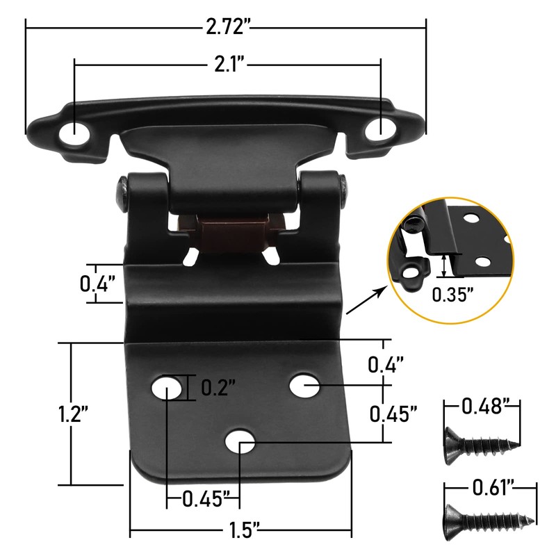 3/8 Inch Inset Cabinet Hinges Matte Black,Offset Self Closing Cabinet