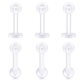 Mayhoop 16G Clear Tragus Helix Earrings Studs Piercing 6mm Flexible Acrylic Helix Piercing Lip Bars Retainers for Women Men 6Pcs
