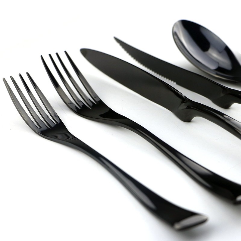Uniturcky Stainless Steel Mirror Polished Black Flatware Set , Steak