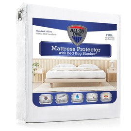 All-in-One Mattress Protector, Zippered Encasement, Water & Stain Resistant, Triple Seal Protection, Full, White