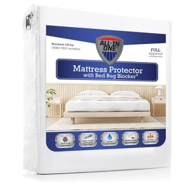 All-in-One Mattress Protector, Zippered Encasement, Water & Stain Resistant, Triple Seal Protection, Full, White
