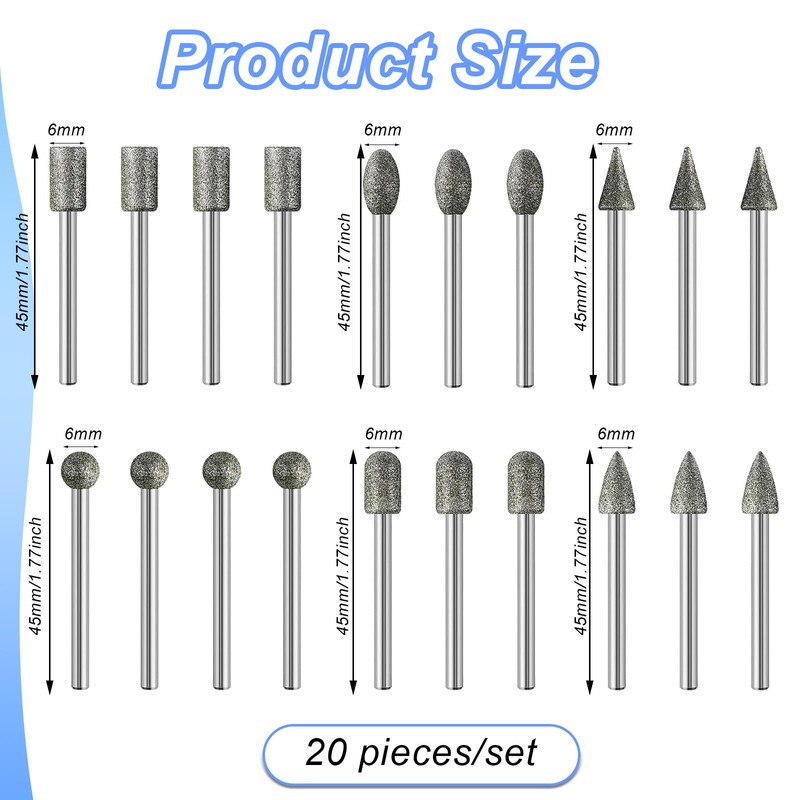 20Pcs 120-Grit diamond bit, tool accessories for dremel - 1/8"