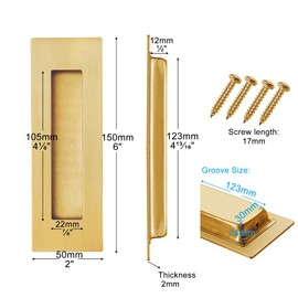 Malimali 4 Pack Stainless Steel Recessed Sliding Handles, 150mm Flush Door Hardware Finger Pulls for Pocket Closet Barn Door (Brushed Gold)