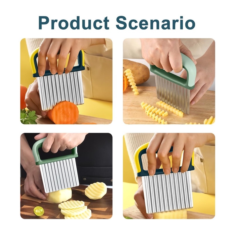Crinkle Cutter，Stainless Steel Wave Cutter Vegetable Chip Cutter Crinkle Fry